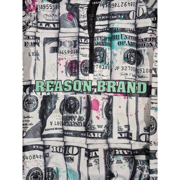 Reason Brand  hoodie windbreaker full print money/bills Sz L - Picture 4 of 6
